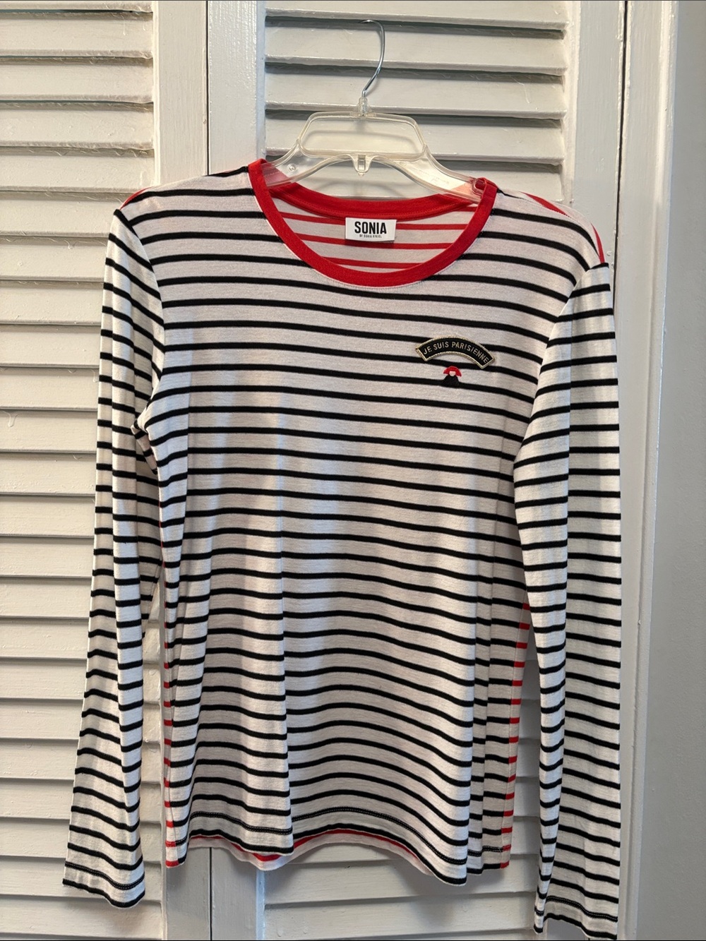 Sonia by Sonia Rykiel Striped Long Sleeve Tee with Red Trim size Small